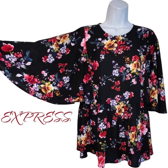 Express Tops - EXPRESS Flowy Floral MultiColor Flutter Batwing Boho Top Blouse - Women’s Medium
